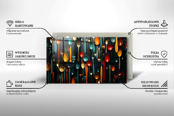 Tábua de cortar alimentos Colheres e garfos coloridos