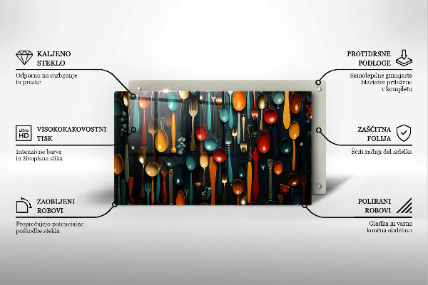 Tábua de cortar alimentos Colheres e garfos coloridos