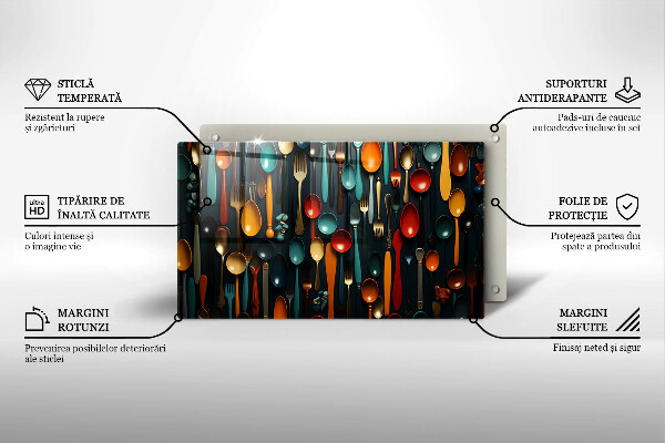 Tábua de cortar alimentos Colheres e garfos coloridos