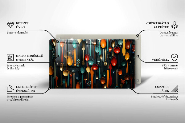 Tábua de cortar alimentos Colheres e garfos coloridos