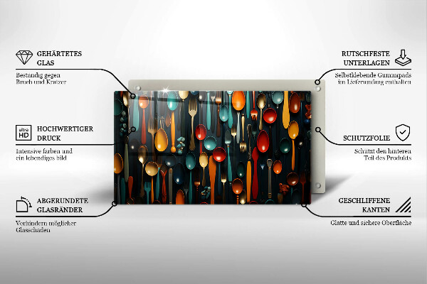 Tábua de cortar alimentos Colheres e garfos coloridos