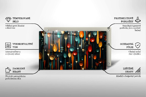 Tábua de cortar alimentos Colheres e garfos coloridos