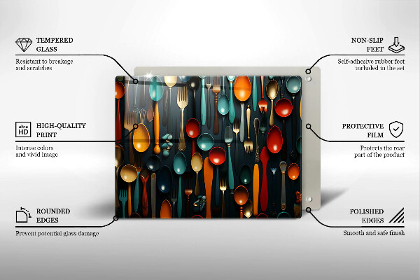 Tábua de cortar alimentos Colheres e garfos coloridos