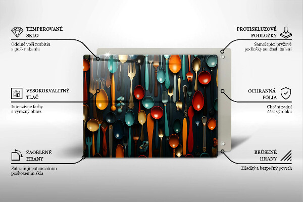 Tábua de cortar alimentos Colheres e garfos coloridos