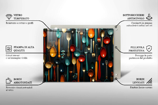 Tábua de cortar alimentos Colheres e garfos coloridos