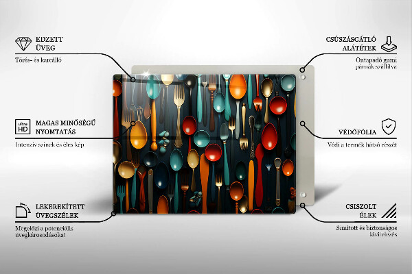 Tábua de cortar alimentos Colheres e garfos coloridos