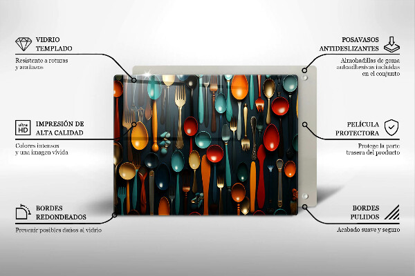 Tábua de cortar alimentos Colheres e garfos coloridos