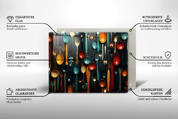 Tábua de cortar alimentos Colheres e garfos coloridos