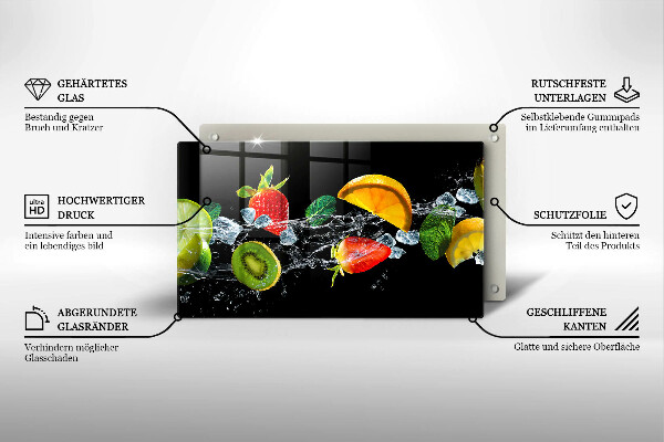 Tábua de cortar de vidro Fruta na água