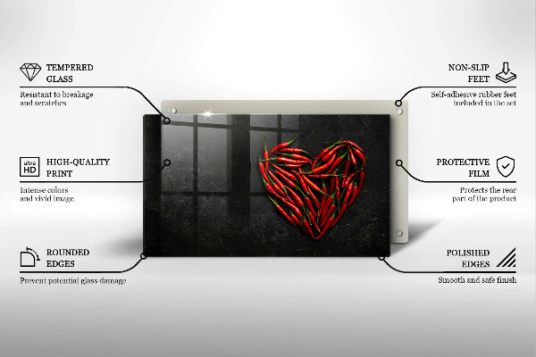 Tábua de cortar de vidro Coração de pimenta