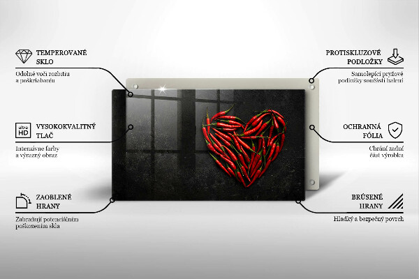 Tábua de cortar de vidro Coração de pimenta