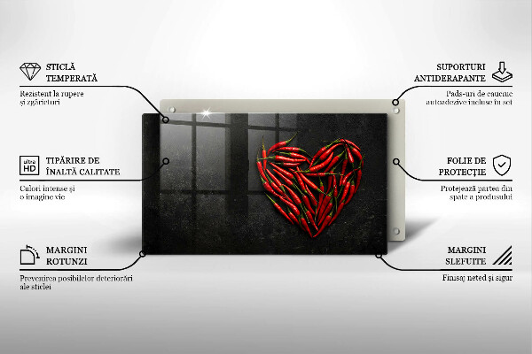 Tábua de cortar de vidro Coração de pimenta