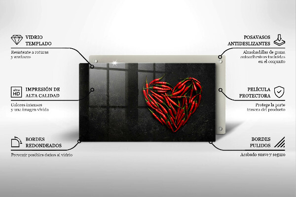Tábua de cortar de vidro Coração de pimenta