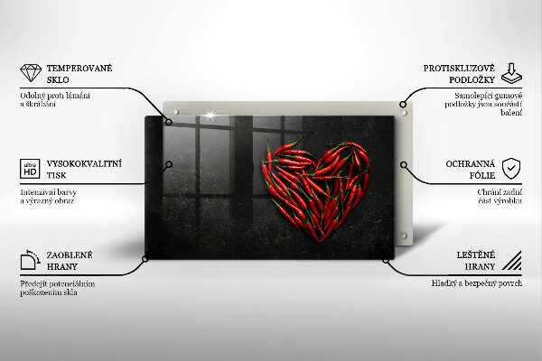 Tábua de cortar de vidro Coração de pimenta