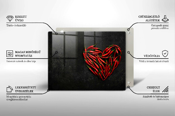 Tábua de cortar de vidro Coração de pimenta