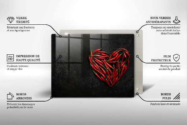 Tábua de cortar de vidro Coração de pimenta