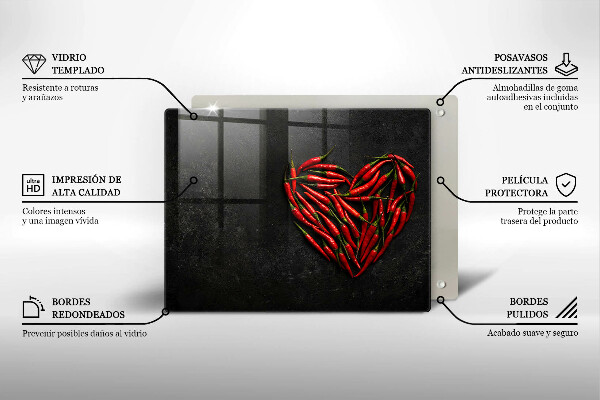 Tábua de cortar de vidro Coração de pimenta