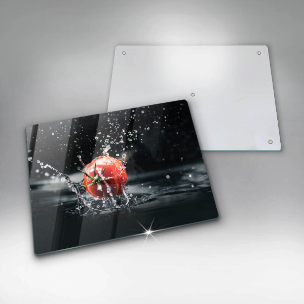 Tábua de corte de vidro Tomate na água