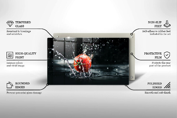 Tábua de corte de vidro Tomate na água