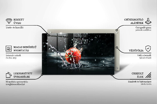 Tábua de corte de vidro Tomate na água