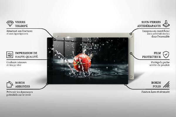 Tábua de corte de vidro Tomate na água