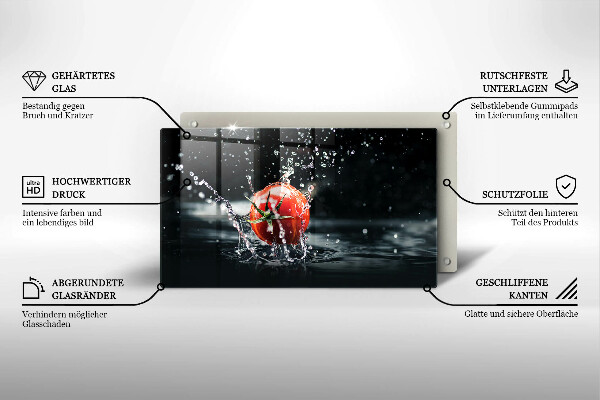 Tábua de corte de vidro Tomate na água