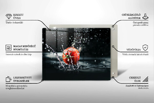 Tábua de corte de vidro Tomate na água