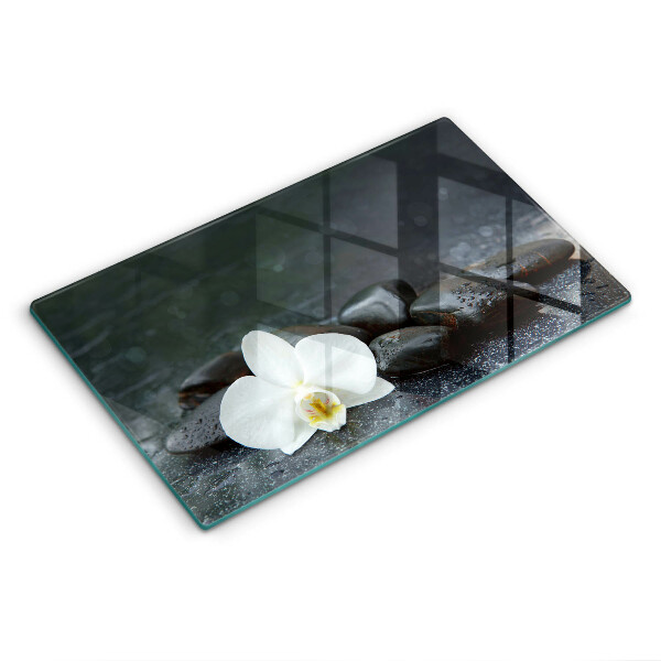 Tábua de vidro Pedras Zen de flores brancas