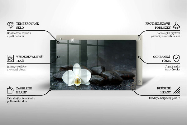 Tábua de vidro Pedras Zen de flores brancas