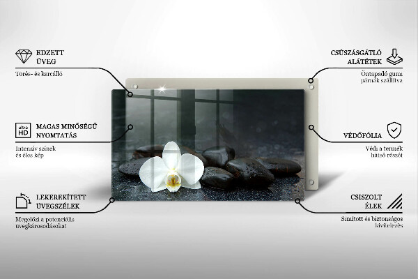 Tábua de vidro Pedras Zen de flores brancas