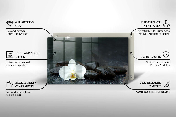 Tábua de vidro Pedras Zen de flores brancas