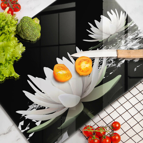 Tábua de vidro Lírios brancos na água