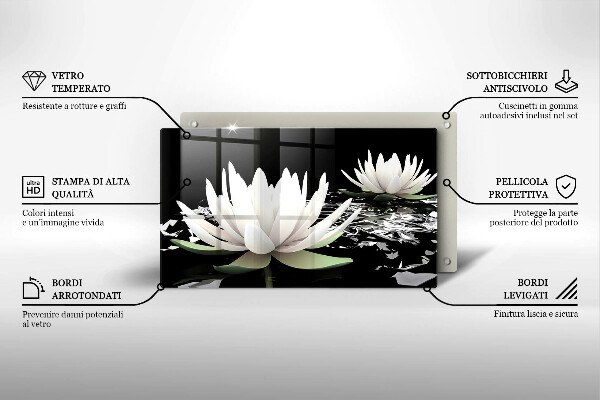 Tábua de vidro Lírios brancos na água