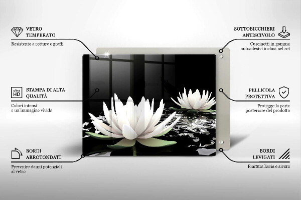 Tábua de vidro Lírios brancos na água