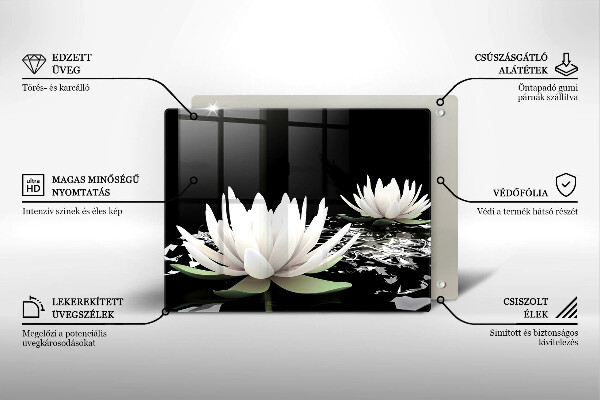 Tábua de vidro Lírios brancos na água