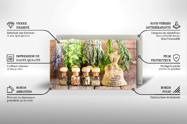 Tábua de vidro Ervas especiarias e madeira