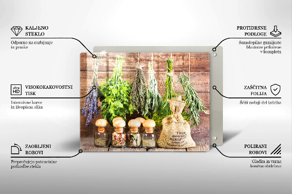 Tábua de vidro Ervas especiarias e madeira