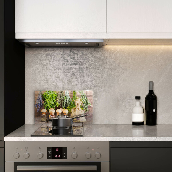 Tábua de vidro Ervas especiarias e madeira