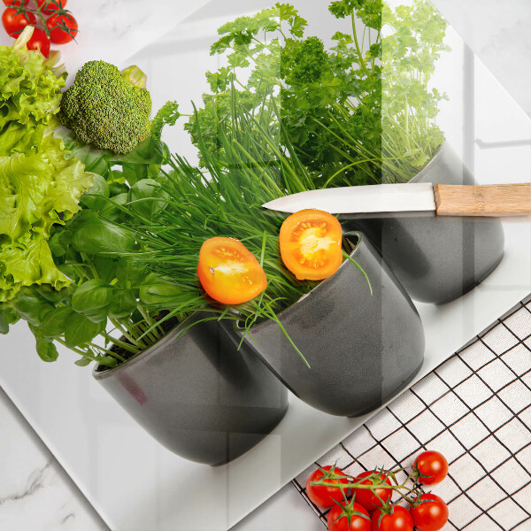 Tábua de cortar de vidro Vasos com ervas