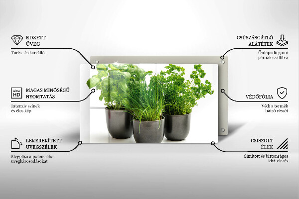 Tábua de cortar de vidro Vasos com ervas