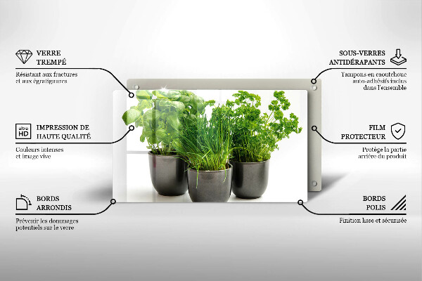 Tábua de cortar de vidro Vasos com ervas