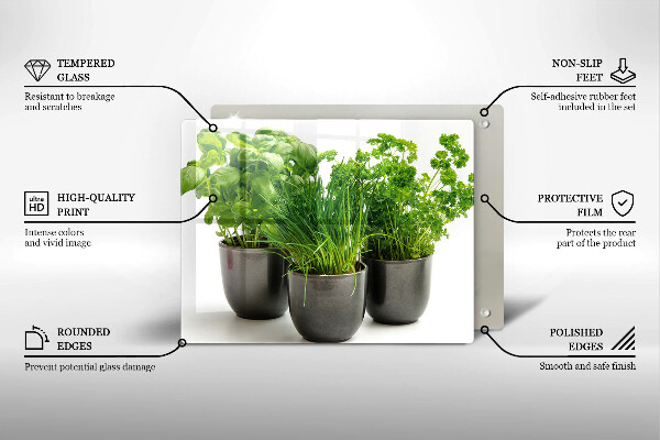 Tábua de cortar de vidro Vasos com ervas