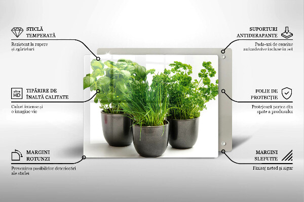 Tábua de cortar de vidro Vasos com ervas