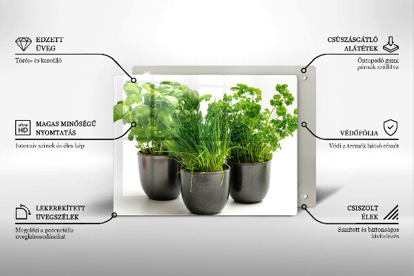 Tábua de cortar de vidro Vasos com ervas