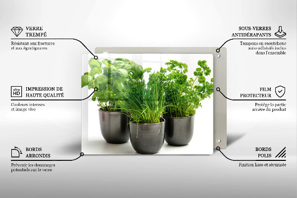 Tábua de cortar de vidro Vasos com ervas