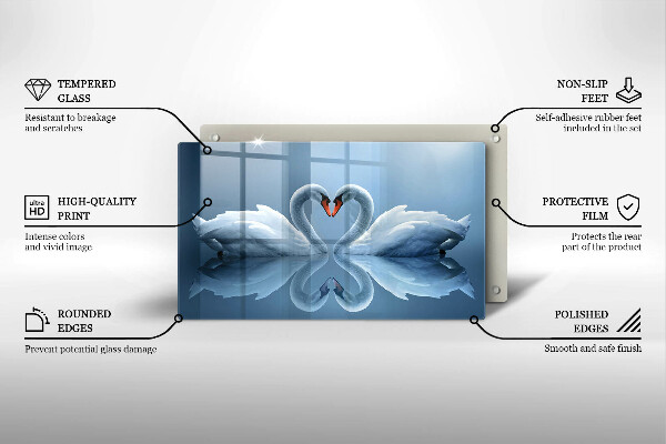 Tábua de corte de vidro Coração de dois cisnes