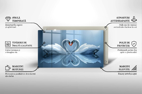 Tábua de corte de vidro Coração de dois cisnes