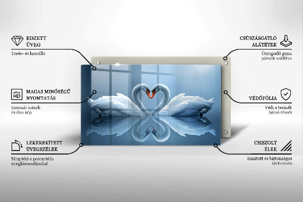 Tábua de corte de vidro Coração de dois cisnes