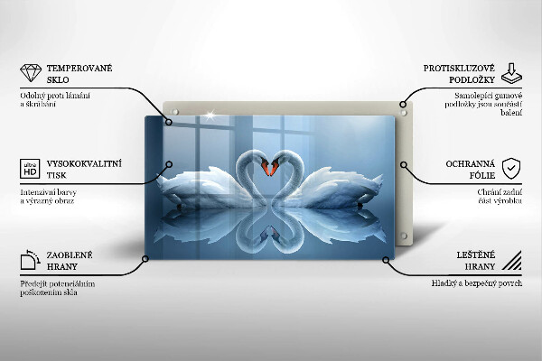 Tábua de corte de vidro Coração de dois cisnes