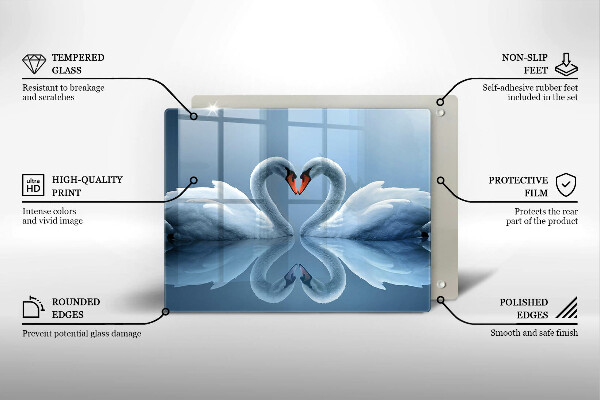 Tábua de corte de vidro Coração de dois cisnes